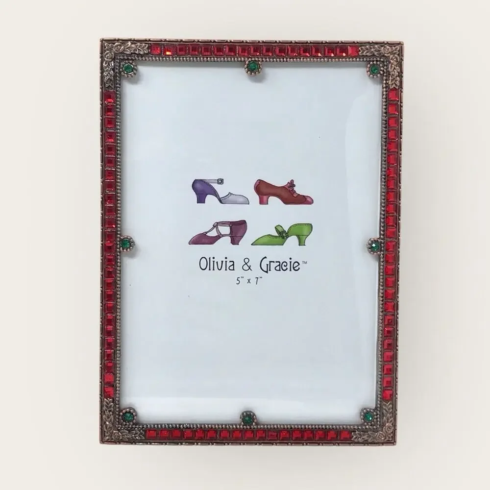 Olivia & Gracie NEW Decorative Frame Red & Green Faux Gemstones Holiday